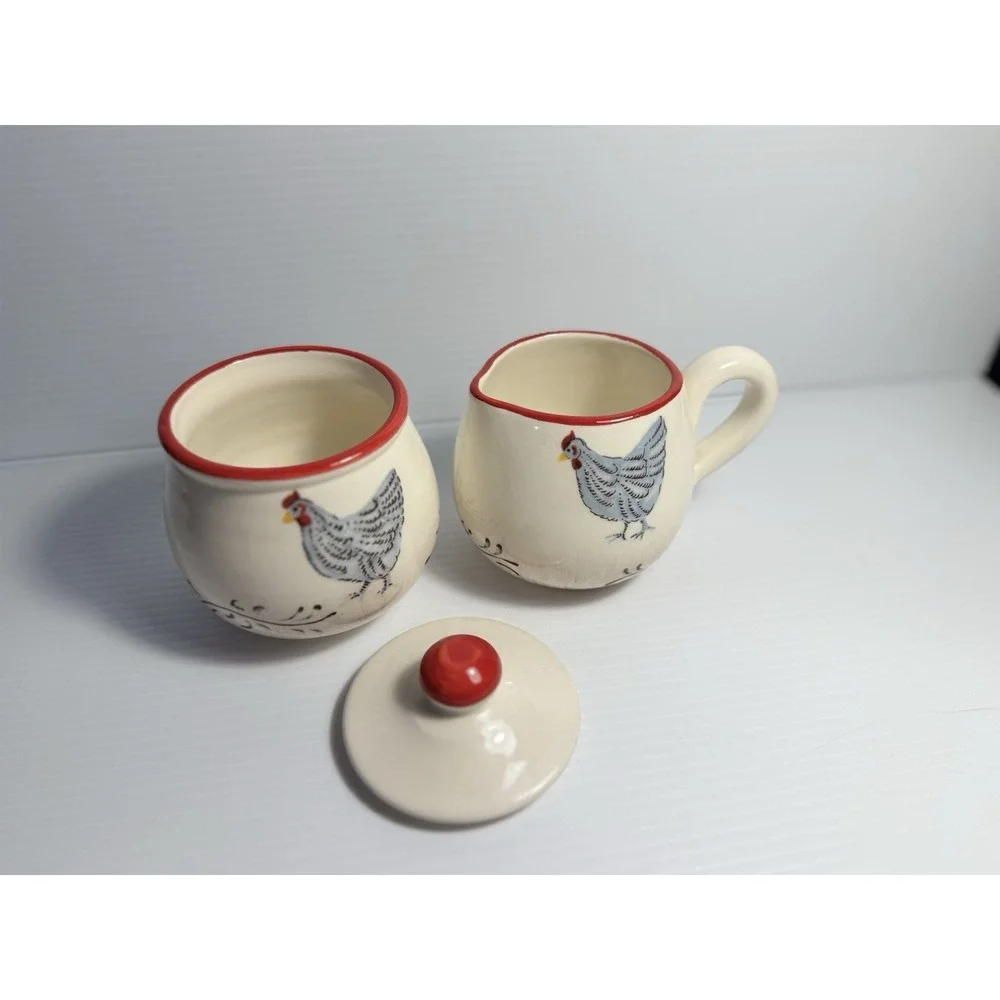 Sur la table Rooster Creamer Pitcher and Sugar Bowl Set Italian Made Farm Style